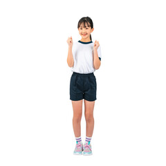 Aufkleber - ガッツポーズする体操服を着た女の子　手作業で精密に切り抜いた背景透過写真PNG