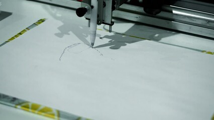 Poster - Automated machine draws image on paper. Media. Robotic machine that draws pictures with pencil. Artificial intelligence drawing with pencil