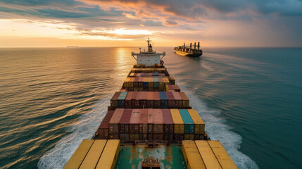 Wall Mural - A busy shipping lane with multiple grain carriers in sight illustrating the direct correlation between supply and demand in the grain market and shipping demand.