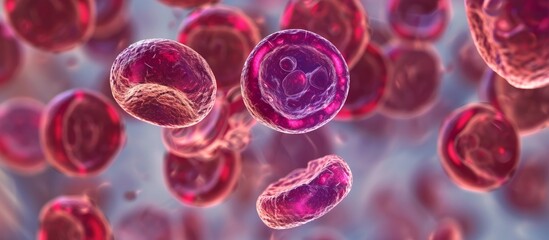 Wall Mural - Malaria parasite, Plasmodium facifarum, developing from ring form to trophozoite state, seen in blood smear.