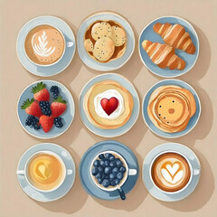 Illustration vector graphic of top view of delicious breakfast set vector icon illustration. food icon concept isolated