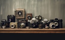 Assorted Vintage Cameras on Table