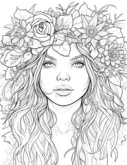 illustration of a bright and unique young woman surrounded by flowers. elegant illustration for a co