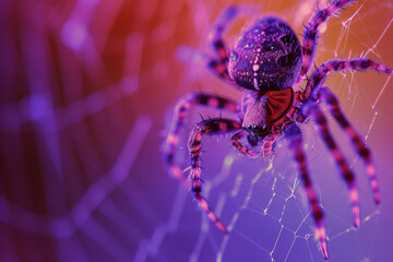a cross spider in close-up on its web. Generative AI