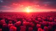 Vivid Dance Tulips in Fiery Harmony with the Sky. Made with Generative AI Technology