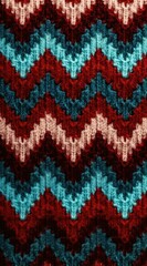 Wall Mural - A knitted pattern with red, blue and white stripes. Generative AI.