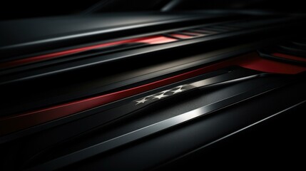 Canvas Print - The hood of a black sports car with red trim. Generative AI.