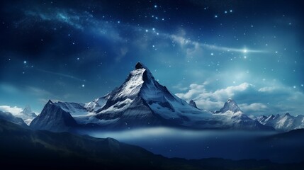 Canvas Print - Majestic mountain against the background of the starry sky.