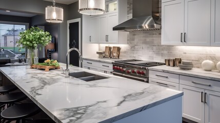 Elegant Classic White Kitchen with Timeless Marble Accents