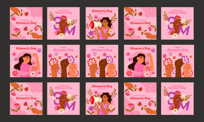 Wall Mural - women day social media post vector illustration flat design set