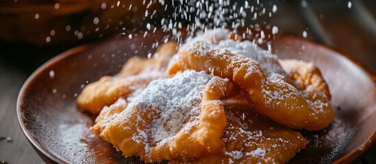 Sticker - Fried pastry with powdered sugar.