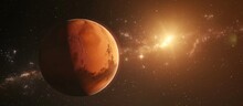 3D Animation Of Mars Rotating In Space With Stars And Galaxies In The Background, Depicting Future Human Colonization And Universe Exploration With Advanced Technology.