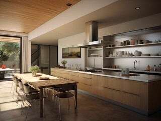 Wall Mural - Wooden Modern Kitchen, Modern Interior. Generative AI