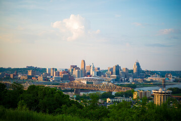 city skyline view with bridge panorama