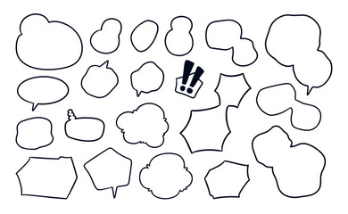 Poster - Set of line drawn bubble speech shape. Collection of chat box for manga comic