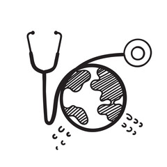 Poster - hand drawn doodle earth globe with stethoscope illustration vector