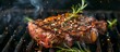 Grilled beef steak, T bone or aged wagyu porterhouse, seasoned with spices and herbs, cooked medium rare on the barbecue.