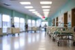 © Viewvie - Blurred image of hospital corridor with patient bed and blurred background.