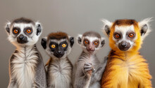 Group Portrait Of Four Different Lemur Species