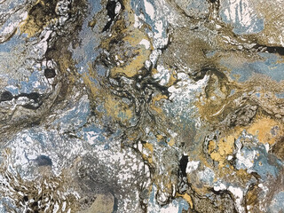 Wall Mural - texture of artistic plaster blue, gray and golden colors. abstract art stucco background with patter