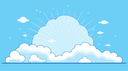 Wall Mural - Vector art capturing the beauty of a sunny day  featuring a radiant sun  fluffy clouds  and a blue sky  creating a visually uplifting and positive composition. simple minimalist illustration creative