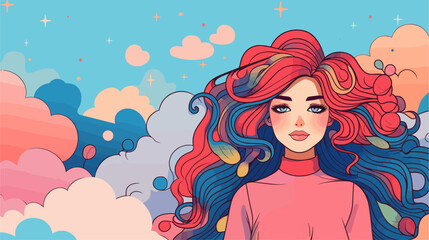 Wall Mural - Girl power-themed vector art with a whimsical touch  featuring confident illustrations  vibrant color tones  and empowering symbols for a visually engaging and emotionally resonant representation.