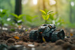 Robot Planting Seedling in Forest Soil