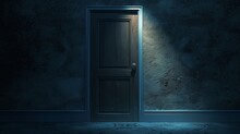 Closed Door In A Dark Room. The Light Shone On The Door