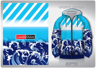 Wall Mural - Vector sports hoodie background image.Blue Japanese style sea wave pattern design, illustration, textile background for sports long sleeve hoodie,jersey hoodie.eps