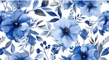 Blue Floral Seamless Pattern Background For Fashion Textiles, Graphics, Backgrounds And Crafts, Generative Ai