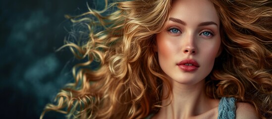 Poster - Studio portrait of a stunning woman with curly blonde hair.