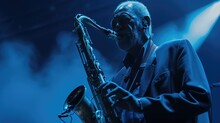 Man Playing Saxophone On Stage, AI Generated Image