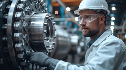 Poster - A professional mechanical engineer man is operating equipment in a large industrial plant to ensure the stable operation of the production line. Generative AI.