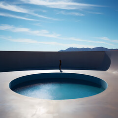 Wall Mural - A skateboarder doing tricks in an empty pool.