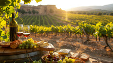 Visualize A Breathtaking Scene Set In The Rolling Hills Of La Rioja, Where Rows Of Lush Grapevines Stretch Into The Distance, A Testament To The Rich Tradition Of Spanish Vine-growing The Sun Ca
