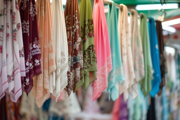 Wall Mural - rows of hijabs hanging from a market stall