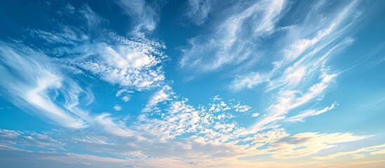 Canvas Print - Summer evening sky with feathery cirrus and cumulus clouds