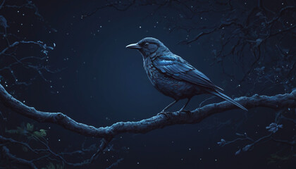 bird standing on a branch in the beautiful night 19