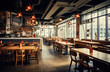 © Ruslan Gilmanshin - Cozy wooden interior of restaurant, copy space. Comfortable modern dining place, contemporary design background.