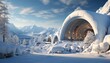 A traditional igloo in a snowy Arctic environment