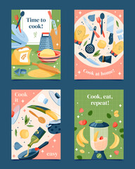 Poster - Cooking elements hand drawn cartoon card set