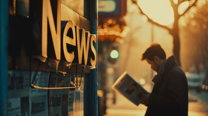 Wall Mural - News concept image with News sign and man reading a newspaper