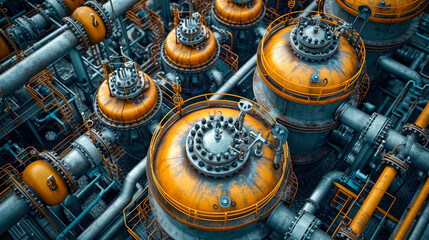 Wall Mural - Pipes and valves of oil refinery. Oil and gas industry