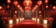 © visoot - Chinese indoor restaurant, Spring Festival celebration, red floor, lantern, front light. Generative AI.
