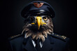 
Photography of an individual with the head of an eagle, in a pilot's uniform, symbolizing freedom and a soaring spirit