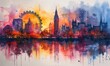 Fantasy London: A Vibrant Watercolor of the City's Iconic Landmarks Generative AI