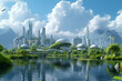 illustration  A futuristic scene showing a city powered entirely by renewable energy sources.