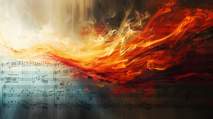 Wall Mural - symphony of elements: musical fusion with nature and fire