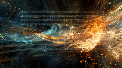 Wall Mural - symphony of elements: musical fusion with nature and fire