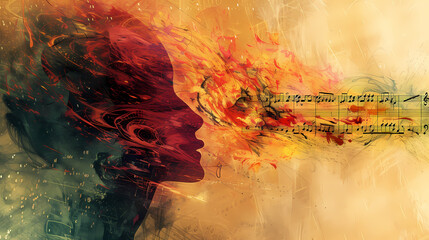Wall Mural - symphony of elements: musical fusion with nature and fire